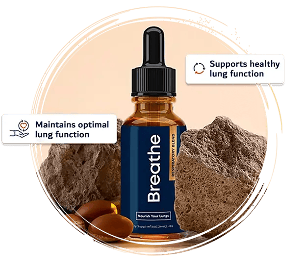 Breathe Lung Drops bottle and natural ingredients
